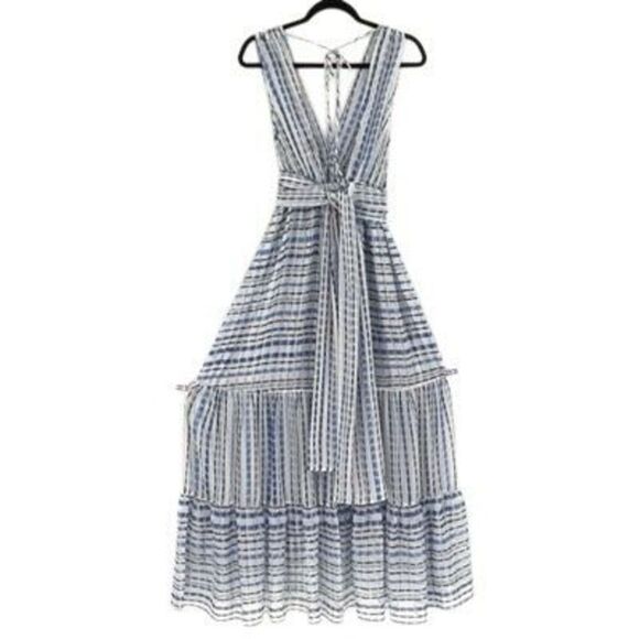 Misa Los Angeles Blue White Dominika Striped Chiffon Maxi Dress Size Large - Picture 4 of 10
